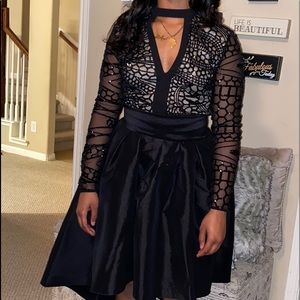 Black sateen asymmetrical skirt